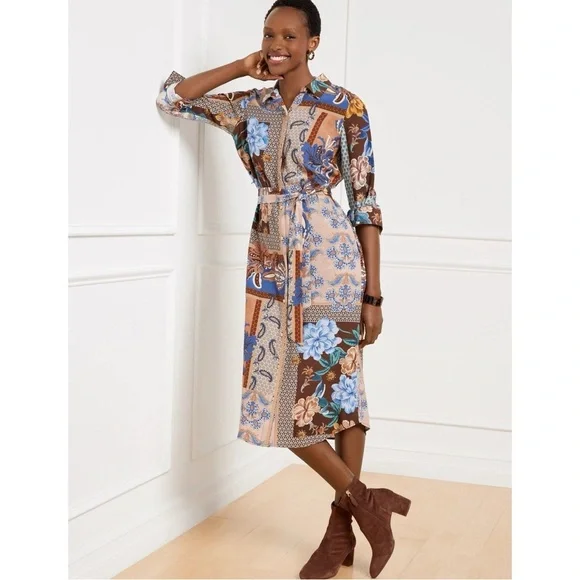 TALBOTS printed long sleeve viscose dress 14 work career slimming soft loose fit - Picture 3 of 11